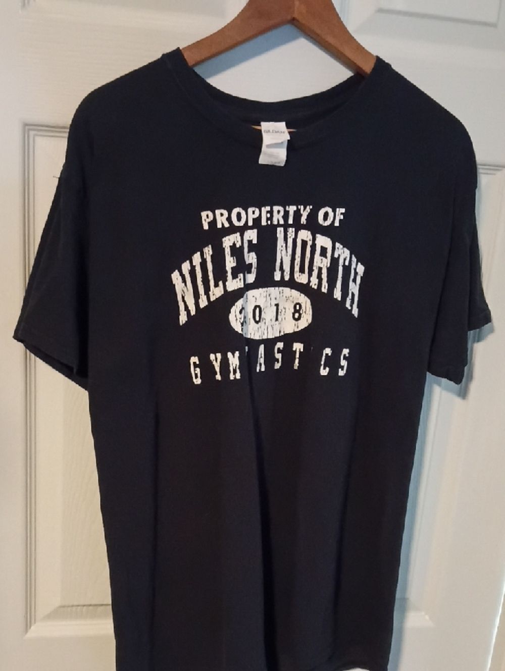 Gildan Navy Blue Short Sleeve Tee with White Vintage Graphic